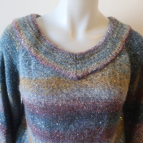 Banana Republic Blue-Multi Color Sequin Sweater Sz S * - Picture 4 of 7